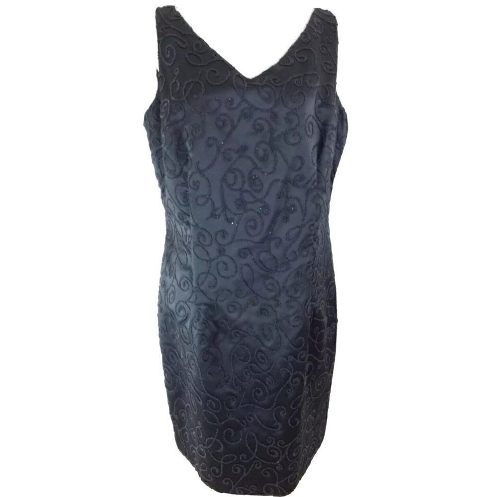 Hannah Hardy~Women's Size 14~Black Beaded Sheath Party Evening Dress NWT $170.00